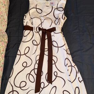 R&K Cream and Brown Patterned Midi Dress